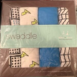 aden + anais Swaddle Blanket Set with Blue and Black Patterns